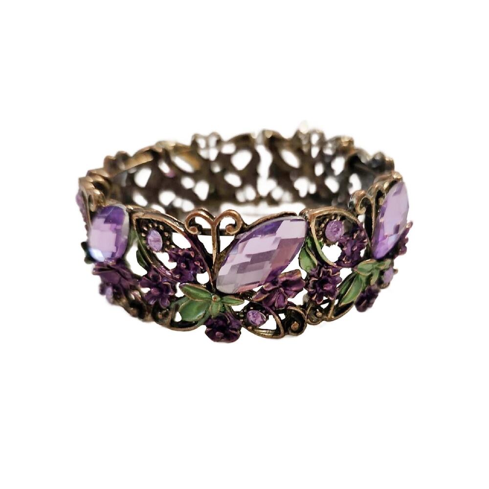 Vintage Y2K Purple Crystal Hinged Butterfly Bracelet